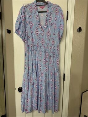 Simply Southern Light Blue Printed Midi with Ruffle Neck